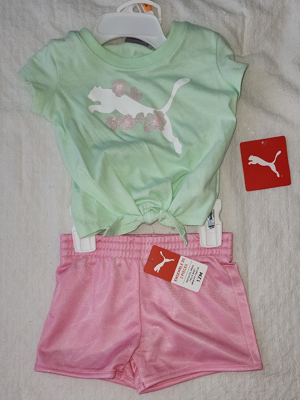 Puma Mint Green Tie-Front Top with Pink Shimmer Shorts